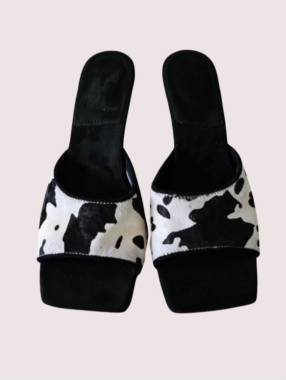 ROONA Cow Print Heels Slip On Mules Women's Size 9 (US) Open Toe Shoes
